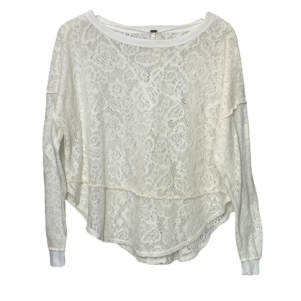 3 FOR $45 SALE | Free People Sheer Floral Lace Pullover Off White S